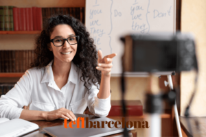 teacher recording a video