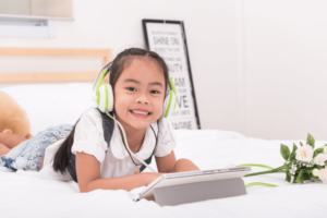 Girl listening to an online class