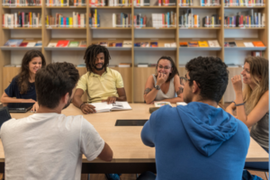 students networking in class