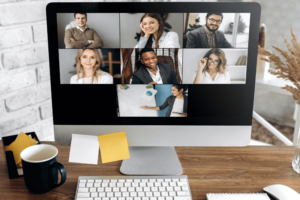 Online business lesson group showing on a computer