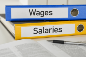 folder with wages and salaries writen