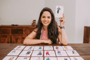 Teacher showing flashcards