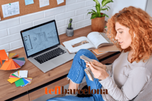 teacher with money and computer