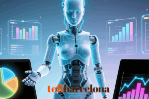 robot and two computers replacing a teacher