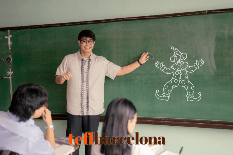 teacher drawing a clown